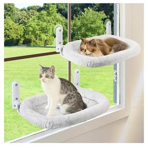 Zoratoo 2PC Cat Window Perch with Bolster Foldable Cat Hammock Cushion Bed for Window with Metal Frame, Large Suction Cups Cordless Window Resting Seat for Indoor Cats (Cushion Bed, 2PC)