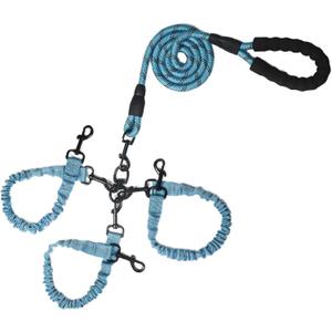 Dog Double Leashes,Rope Bungee Three Leash with Padded Handle Removable for 3 Dogs,Tangle-Free, Padded Handles, 360 Swivel Control (Blue, 3 Way)