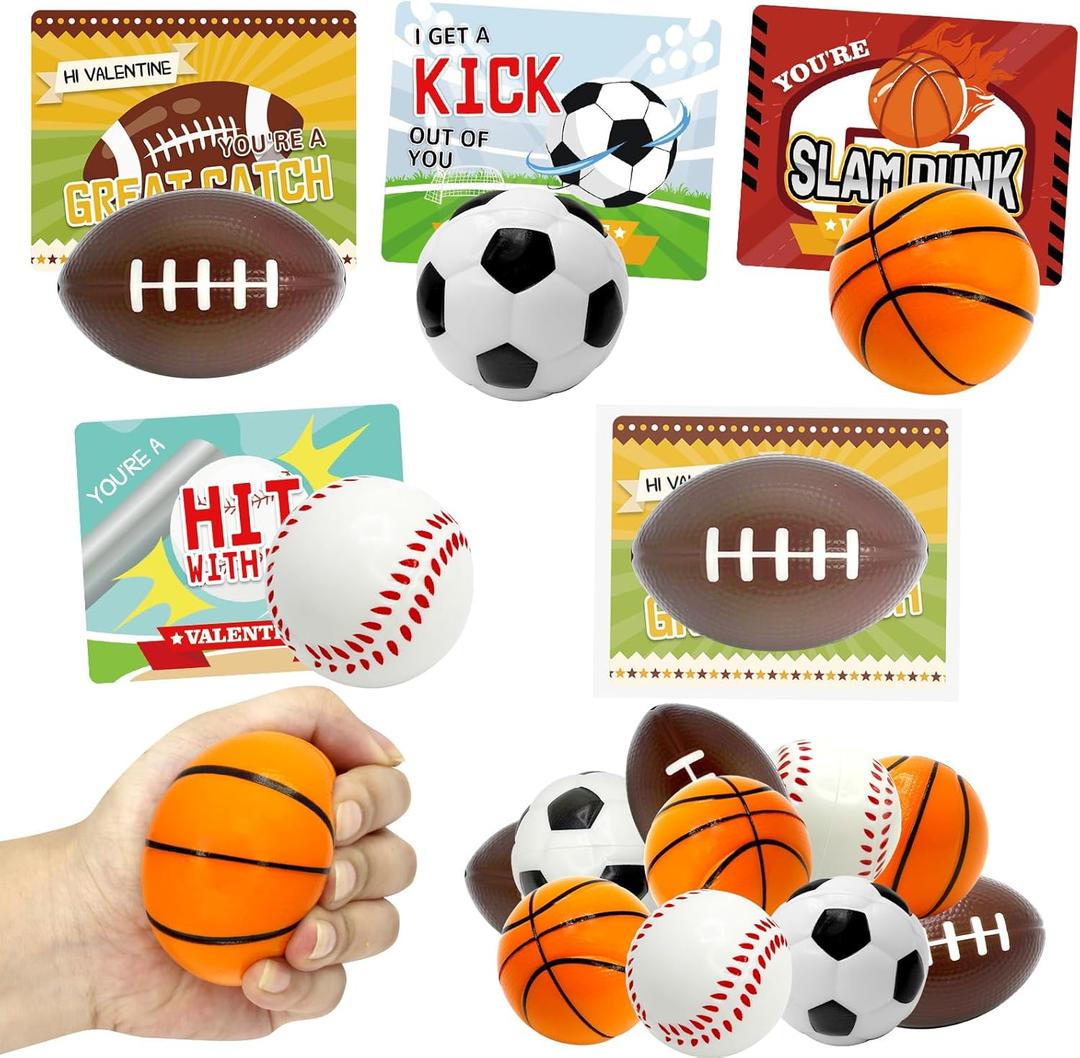 28 Pack Valentine's Day Gifts for Kids With Sports Stress Balls,28 Valentine's Cards for Classroom Exchange Gift Prizes Party Favor
