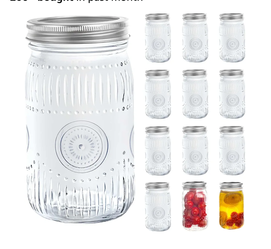 Amzcku 32oz Vintage Mason Jars with Lids, Wide Mouth Quart Canning Jar 12 Pack