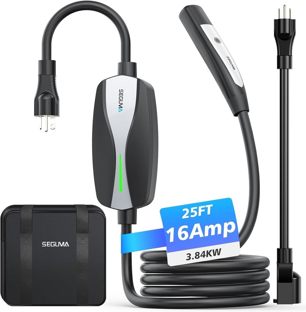 Level 1/2 Tesla Charger, 16A, 25ft Extension Cable, Dual Voltage 240V NEMA 6-20 Plug & 120V NEMA 5-15 Adapter, NACS Connector, Portable Home Electric Car EV Charger for Tesla Models Y/X/3/S (Black)
