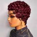 Short Pixie Cut Wigs for Black Women Brazilian Curly Pixie Cut Wig Human Hair Burgundy 99J# Short Layered Wigs With Bangs No Glue Human Hair Wig for Daily Use
