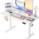 YIHAYO Electric Standing Desk, 48 x 24 Inches Stand Up Desk with Splice Board, Adjustable Height Desk, Computer Desk for Home Office, White Frame/White Top