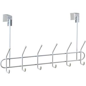 Spectrum Over the Door Organizer with Hooks for Hanging Coats Jackets Bags Totes & Towels, Easy Install Sturdy Steel Over Door Hook Rack Hanger for Bedroom Laundry Room Clost Storage, White