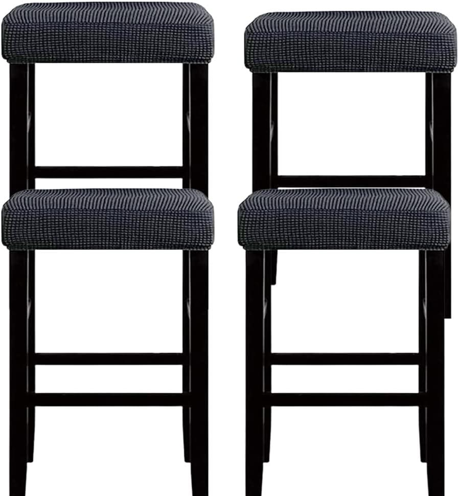 HFCNMY Stool Covers Rectangle,4 Pack Stretch Bar Stool Covers Jacquard Washable Counter Saddle Seat Cover with Elastic Band for Wooden Metal Bench(Dark Grey)
