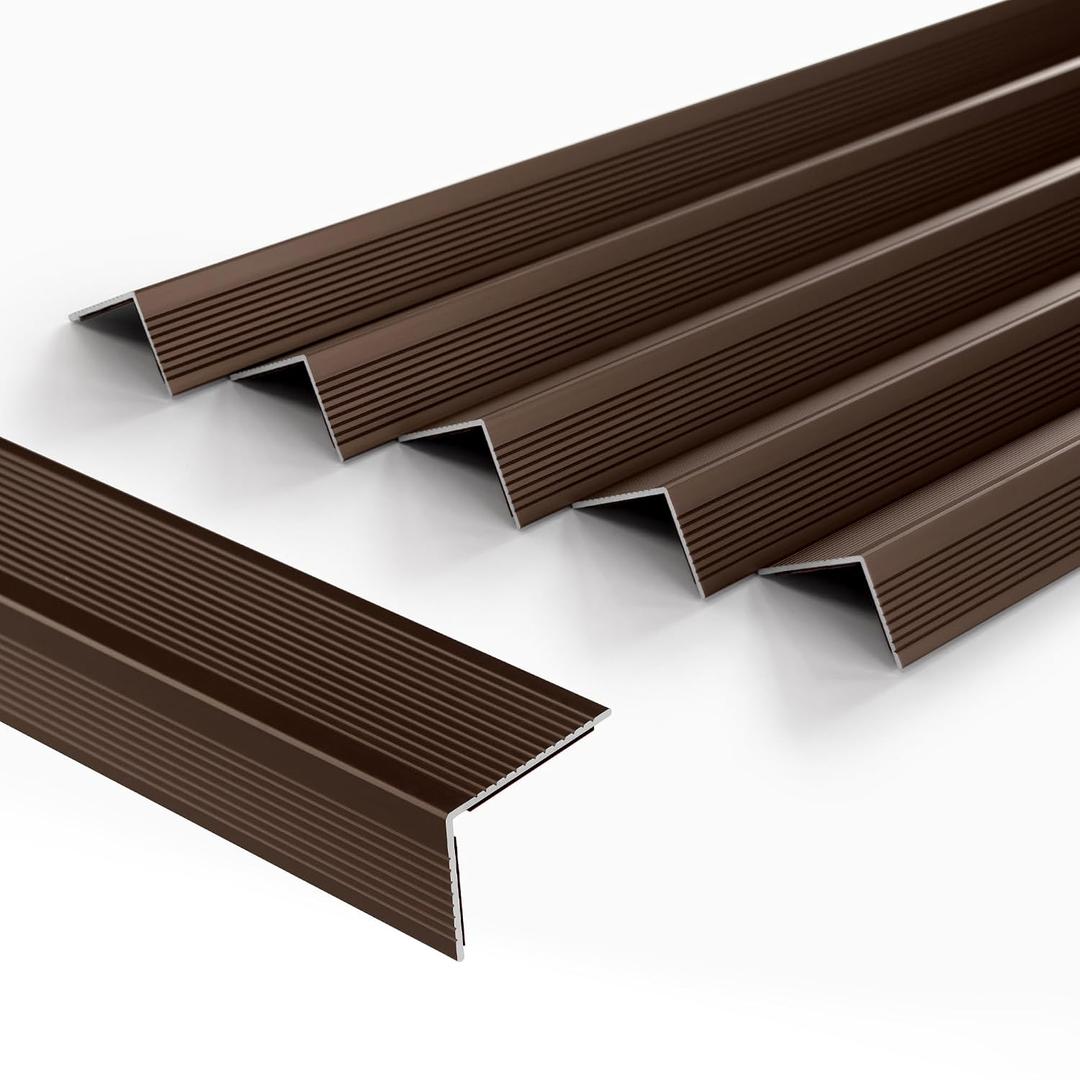 5-Pack 36 Inch Aluminum Peel and Stick Stair Nosing Brown Staircase Step Treads Anti-Slip Stair Edge Protector, Waterproof Self Adhesive Stair Nose Molding Trim for Outdoor & Indoor