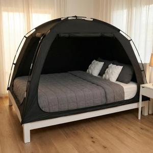 Alvantor Bed Tent, 93% Blackout Privacy Sleep Tent for Indoor Use, Easy to Set Up Dream Play Tents with 2 Doors, Portable Breathable Shelter for Kids and Adults, Black (75"L x 54"W)