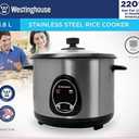 Westinghouse 220 Volt Rice Cooker 10 Cup, Non Stick Cooking Pot, Measuring Cup, Keep Warm Function-Stainless Steel-700W (European AC power plug only)