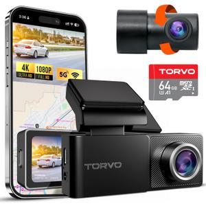 TORVO TD3 4K Dash Cam Front and Rear with App, Car Video Camera 4K+1080P with 5G WiFi Wireless & GPS, Free 64GB Card, Night Vision Dashcams, 24/7 Recording When Car is Off, Security Cameras for Cars