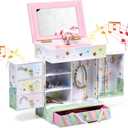 Jewelkeeper Kids Jewelry Box - Unicorn Theme - Musical Jewelry Box with Drawers - Artificial Wood Material - Includes Fancy Mirror and Twirling Figurine - Perfect for Girls