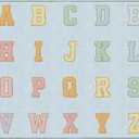Flagship Carpets Blue Pastel Alphabet Criss-Cross Applesauce Educational Area Rug for Kids Room Seating Dcor, Children's Classroom, Play Carpet for Teaching and Playroom, 7'6" x 12'