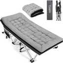 Fragess Portable Camping Cot, Sleeping Cots for Adults, 28" Extra Wide Folding Cot Max Load 600LBS with Thick Mattress, Portable Camping Bed for Outdoor Camp/Office, Home Nap (Black+Grey)