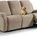 VANSOFY Recliner Couch Cover, 8-Pieces Stretch Recliner Sofa Cover Soft Jacquard Reclining Slipcover Furniture Protector with Elastic Bottom for Kid, Pets(3 Seat,Khaki)