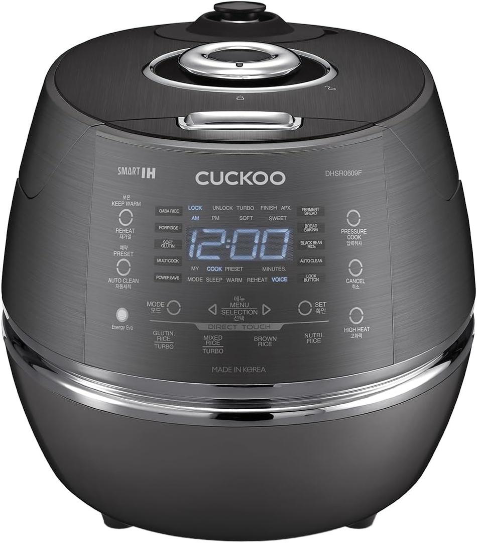 CUCKOO High Pressure Rice Cooker 6-Cup Uncooked / 12-Cup Cooked with Induction Heating Technology, Versatile Rice Maker with 13 Menu Options and Steam Plate, Voice Guide, Dark Gray (CRP-DHSR0609FD)