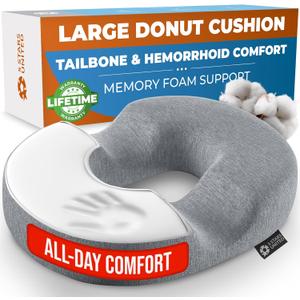 5 STARS UNITED Donut Pillow Hemorrhoid Tailbone Cushion  Large Cushion for Pain Relief  Coccyx, Prostate, Sciatica, Pelvic Floor, Pressure Sores, Pregnancy, Postpartum Recovery, Gray