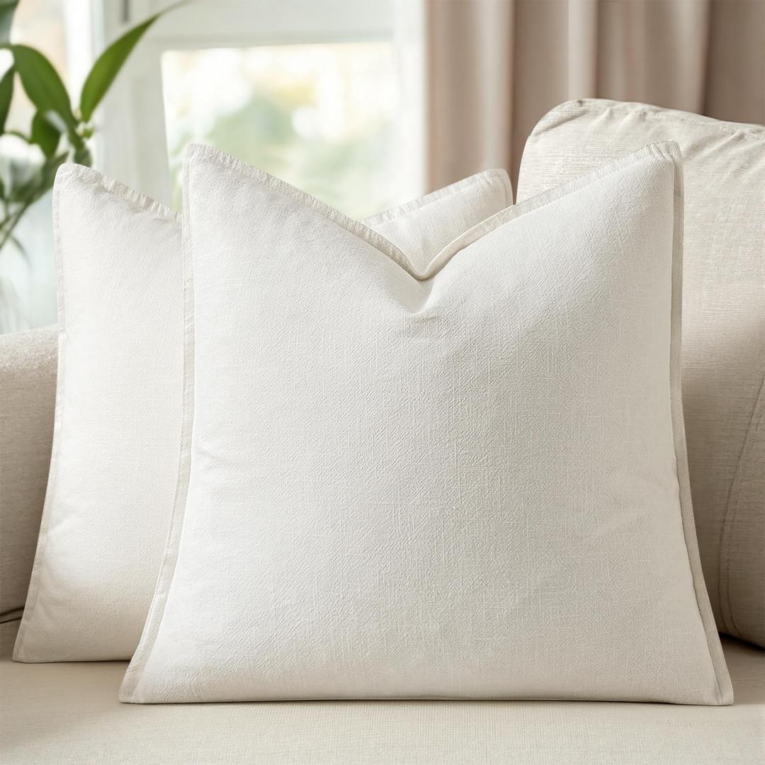 Woaboy 20x20 Inch Set of 2 Decorative Linen Solid Throw Pillow Covers Boho Accent Farmhouse Pillowcases Modern Neutral Home Decor for Couch Sofa Living Room Bed,Cream White