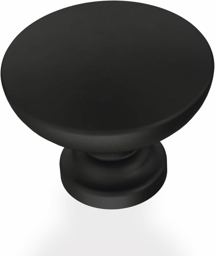 Franklin Brass - Fulton Matte Black Round Cabinet Knobs 1-3/16" Easy Install, Durable Hardware for Drawers, Dresser, Kitchen Cabinet Doors, and Furniture (10-Pack)