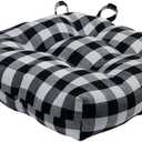 ACHIM Buffalo Check Tufted Chair Seat Cushions, 2-Pack, Black & White- 16" x 15" x 3" - Comfortable Seat Cover Pad with Stain Repellent Fabric & Ties to Indoor & Ourdoor Chair Styles Home Decor