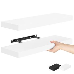 Bellsal Floating Shelves for Wall, White Engineered Wood Wall Shelf Set of 2, 24" Wall Mounted Floating Shelf for Kitchen, Living Room, Bedroom, Bathroom Storage, Book Shelf for Home Decor