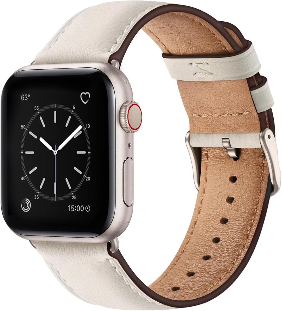 SUNFWR Leather Bands Compatible with Apple Watch Band 41mm 40mm 38mm 42mm(series 11 10) for Men Women, Top Grain Genuine Leather Replacement Strap for iWatch SE 3 2 1, Series 11 10 9 8 7 6 5 4 3 2 1