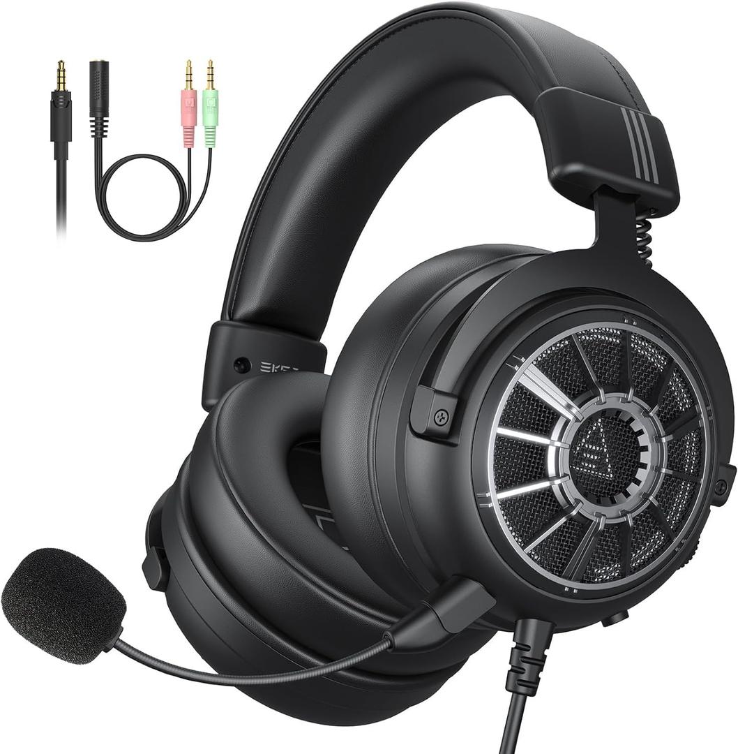 EKSA StarEngine S Gaming Headset for PC, PS4, PS5, Switch, Xbox One, Xbox Series X/S-Wired Gaming Headphones with Detachable Noise Cancelling Mic, 50mm Drivers, 3.5mm Over-Ear Computer Headphones (Black)