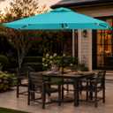 6.5 x 10ft Rectangular Patio Umbrella with Solar Lights, 16 LED Lighted Market Umbrella with Push-Button Tilt and Crank, 6 Sturdy Iron Ribs for Garden, Deck, Pool, Aqua Blue