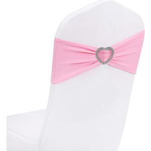 WYFMYD Pink Chair Sashes for Wedding 50 Pack Spandex Pink Sashes for Chairs Covers Stretch Chair Sashes Band with Heart Buckle Slider Wedding Sashes Bows for Banquet Party Decorations