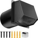 6 Inch Dryer Vent Cover Outside, Galvanized Steel Exterior Hooded Wall Vent Cover with Removable Screen & Cushioned Backdraft Flap, Exhaust Vent for House Through-Wall Dryer Vent Kit (Black- 6 Inch)
