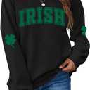 St. Patrick's Day Sweatshirt for Women Lucky Shamrock Long Sleeve Sweater Irish Clover Casual Graphic Pullover Tops (Black, S)