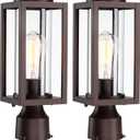 Outdoor Post Lights Lamp Post Light Fixture 2 Pack, Modern Brown Exterior Post Lantern Fixture with Tempered Glass, Anti-Rust Light Posts for Outside for Driveway Patio Garden (No Sensor)