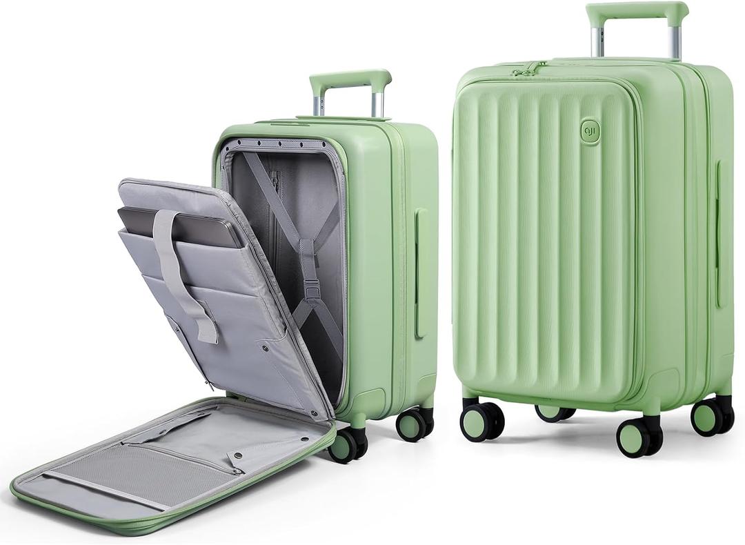 Carry On Luggage Airline Approved, Expandable Front Pocket with Spinner Wheels, PC Hardside Rolling Luggage with TSA Lock for Travel Women Men, Avocado Green, 20 inch Carry on