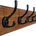 Dseap Coat Rack Wall: 24" Long, Patented, Heavy-Duty, 6-Double-Hooks Wooden Wall Mounted Coat Rack Coat Hanger Hook Rail for Winter Coats Hat Jacket Clothing, Natural & Black