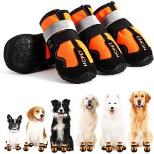 Hcpet Dog Shoes, Dog Boots for Small Dogs, Waterproof Medium Dog Booties Paw Protector for Summer Hot Pavement, Winter Snowy Day, Outdoor Walking, Indoor Hardfloors Anti Slip Sole Orange Size 5 (#5 (width 2.36 inch) for 40-58 lbs)