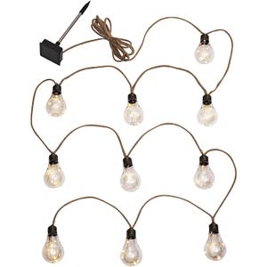 Vintage Solar String Lights - 10Ft Hemp Rope with 10 Amber LED Bulbs, Waterproof Shatterproof Outdoor Lights for Patio, Garden, Wedding & Party Decor (Warm White)