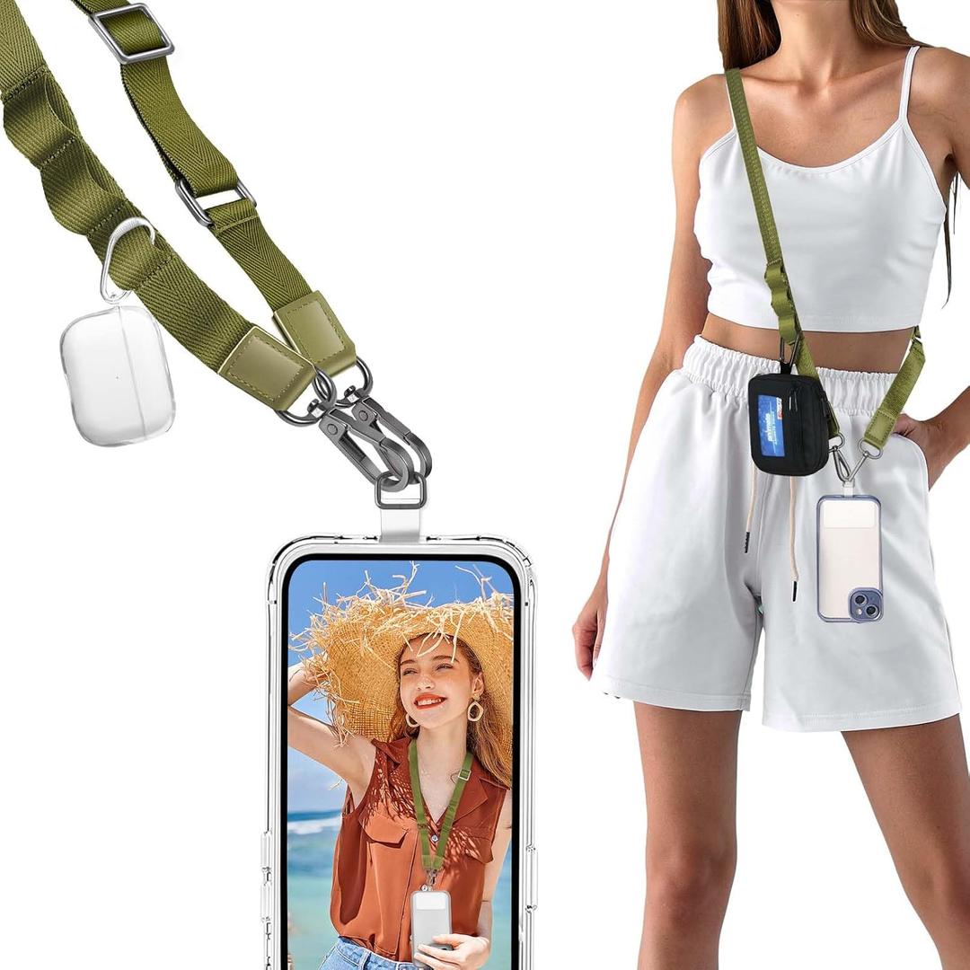 Phone Lanyard Crossbody Phone Strap - Universal Adjustable Cell Phone Lanyard Neck Strap (Army Green)