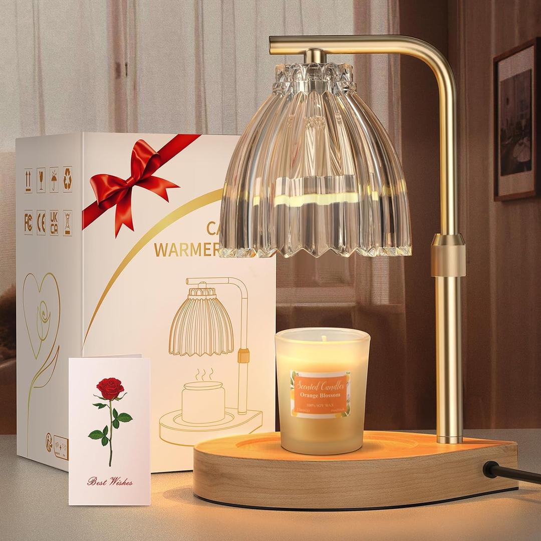 Birthday Gifts for Women Candle Warmer Lamp with Adjustable Height, Timer & Dimmer, Birthday Gifts for Women, Elegant Gift Box & Greeting Card, Candle Lamp with 2 Bulbs for Home Decor/Bedroom/Office (Clear)
