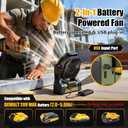 Battery Operated Fan for Dewalt 20V Max Battery, 5.7m/s High Speed Rechargeable Portable Fan with USB Powered & 4 Speed & 2 Light for Camping, Workshop, Garage, Jobsite (Not Included Battery) - Green
