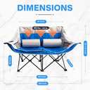 Double Camping Chair Foldable Chair with Lumbar Support Cushions and Carry Bag Padded Portable Heavy-Duty Loveseat with 4 Mesh Pockets, 2 Cup Holders, Glass Holder