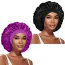 2 Pcs Extra Large Satin Hair Bonnet for Sleeping Cap 17 inches Jumbo Silk Sleep Bonnet for Women (Black & Purple)