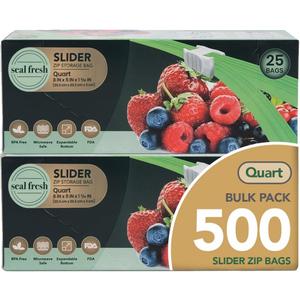 Quart Slider Storage Bags (500 Count) with Expandable Bottom, BPA Free, Microwave Safe  Clear Storage Organizer, Large Reusable Freezer Bags