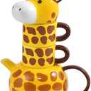 RORA Giraffe Ceramic Tea Pot with 2 Tea Cups Set, Hand-painted Porcelain Teapot Set for Coffee Latte Milk Tea Flower and Fruit Tea 17 oz/500 ml