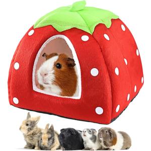 Guinea Pig Bed Rabbit Hideout Warm Fleece Cuddle Cup Washable Winter Sleeping House for Small Pet/Ferret/Chinchilla/Bunny (Strawberry Style)