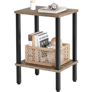 End Table, 2-Tier Narrow Side Table, Small Nightstand, Sofa Table with Storage Shelf for Small Spaces, Living Room, Bedroom, Office, Greige