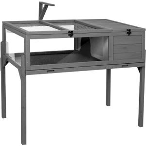 GEGURI Tortoise Habitat Indoor & Outdoor, Wooden Tortoise House with Detachable Legs, Reptile Cage for Small Animals