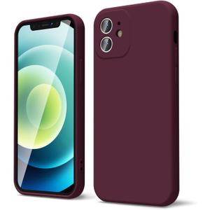 oakxco for iPhone 12 Case Liquid Silicone, Soft Rubber Gel Elegant Aesthetic Basic Simple Cover, Thin Slim TPU Matte Solid Color Plain Smooth Case for Women Men Girl, Burgundy Plum Wine