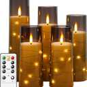 Kakoya Flameless LED Candles with Timer 5 Pc Flickering Flameless Candles for Romantic Ambiance and Home Decoration Stable Acrylic Shell,with Embedded Star StringBattery Operated CandlesGrey