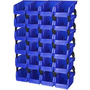 Weysat 24 Pcs Storage Bins Parts Racks, Wall Mounted Tool Storage Bins, Plastic Stackable Garage Storage Bin Organizer for Screws Bolts Nuts Nails Beads Small Hardware Parts Storage Men Gift Tools
