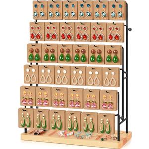 Jewelry Display for Vendors, 36 Hooks Earring Display Stands for Selling, Earring Holder Organizer for Earring Cards, Bracelets, Necklaces, Rings, Keychains Retail-Burlywood