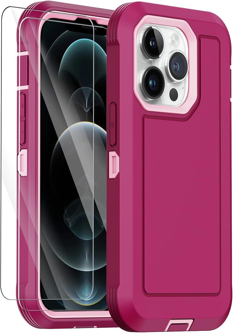 Annymall for iPhone 12 Pro Max Case with 2 Screen Protector, Heavy Duty Shockproof Drop Protection Dust Proof Military Grade Multi-Layer Durable Rugged Bumpers Protective Phone Cover (Burgundy)