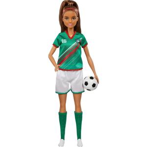 Barbie Careers Fashion Doll & Accessory, Soccer Player with Brunette Ponytail, #16 Uniform, Tall Socks, Cleats & Ball (Multicolor)